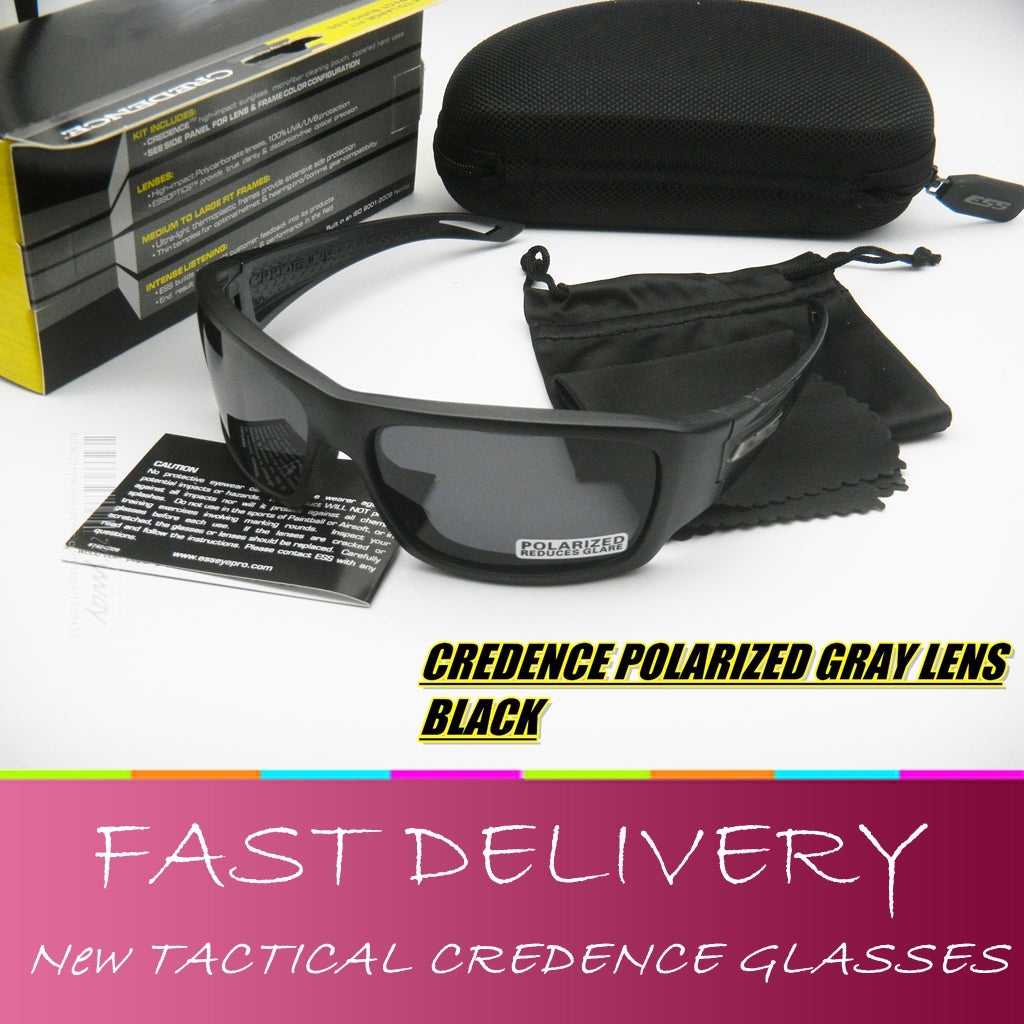 Tactical Credence Polarized sunglasses Black Frame Shooting Ballistic UV400 lens Impact Military goggles 100% UVA UVB with box