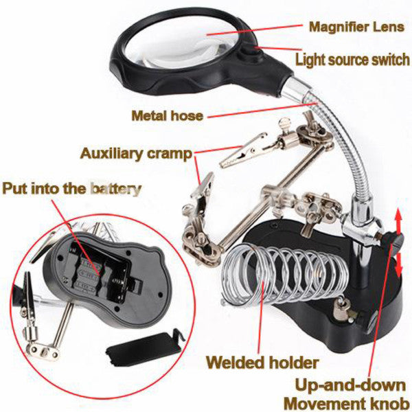 3.5X 12X LED Helping hand Magnifier Clamp Glass Lens with soldering IRON Stand TOOLS Oberlo