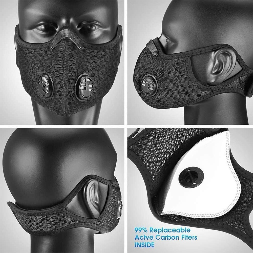 Sport Face Mask Cycling Maske Activated Reusable Carbon Filter Safety Mask Windproof Dust-Proof Outdoor Sports Bibs Running Bike Cycling Dust Filter Mask